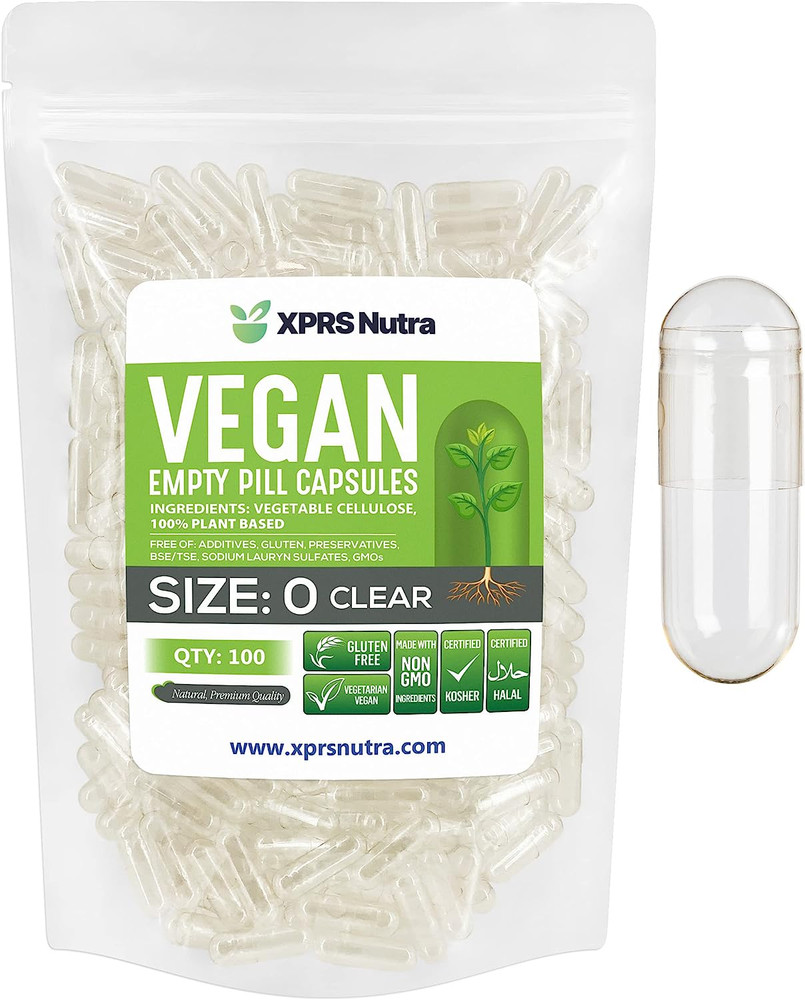 Size 0 Empty Capsules 100 Clear Count Empty Vegan Capsules Vegetarian Pill New