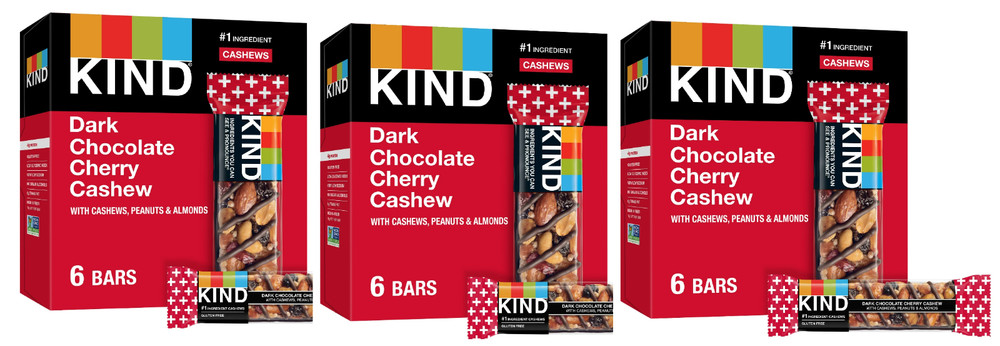 KIND Gluten Free Dark Chocolate Cherry Cashew Snack Bars, 1.4 oz, 6 Ct , 3 pack