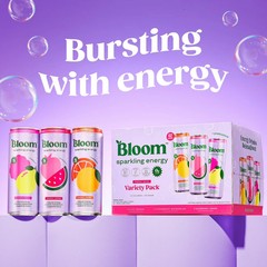 Bloom Nutrition Sparkling Energy Drink, Variety, 12 fl oz Cans, 12 Pack.