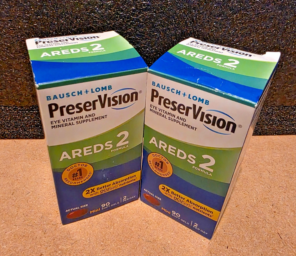 Lot of 2 Bausch+Lomb ~ PreserVision AREDS 2 Formula ~ 90 mini Softgels 09/27+