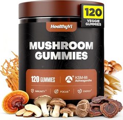 10-In-1 Mushroom Gummies with KSM-66 Ashwagandha & Magnesium Threonate Boosts Fo