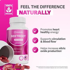 3 Pack of Rosabella Organic Beetroot Capsules (1300mg) for Blood Flow & Heart He