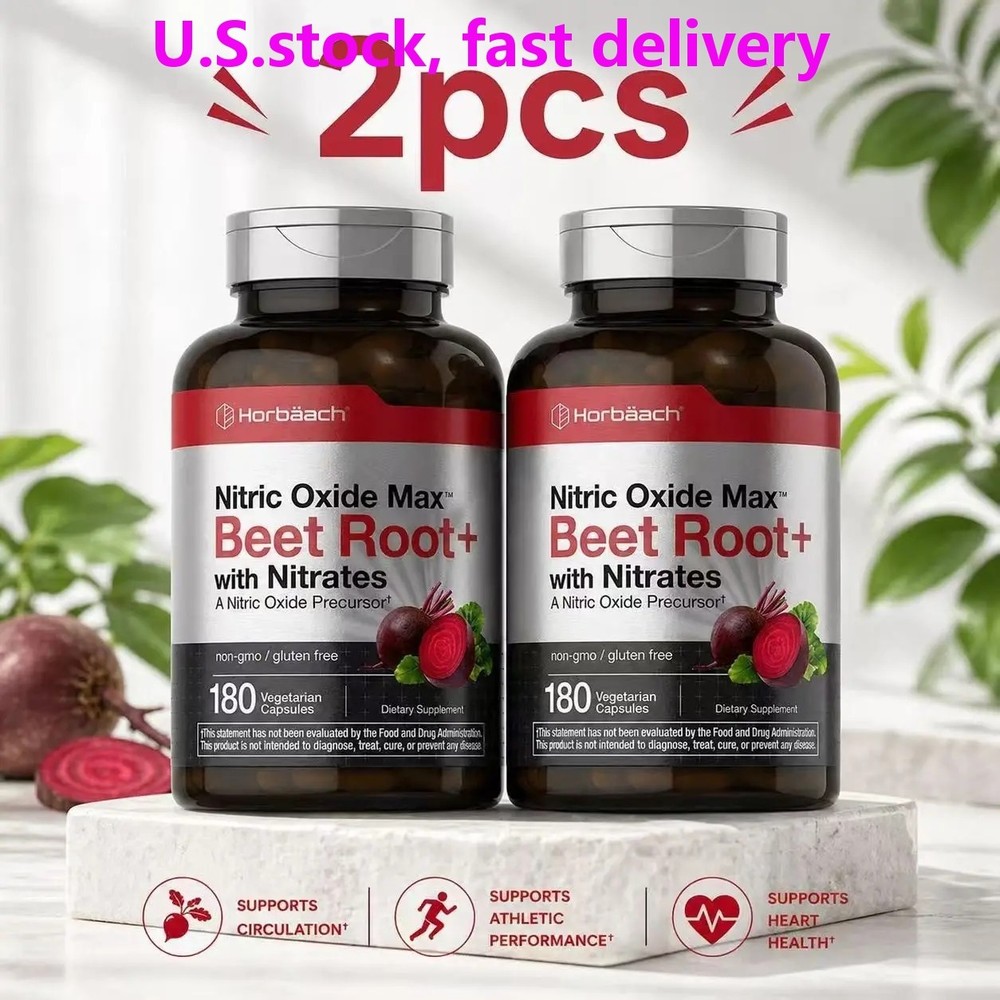 2 BOTTLES-Nitric Oxide Beet Root Capsules |With Nitrates |180 Count| by Horbaach