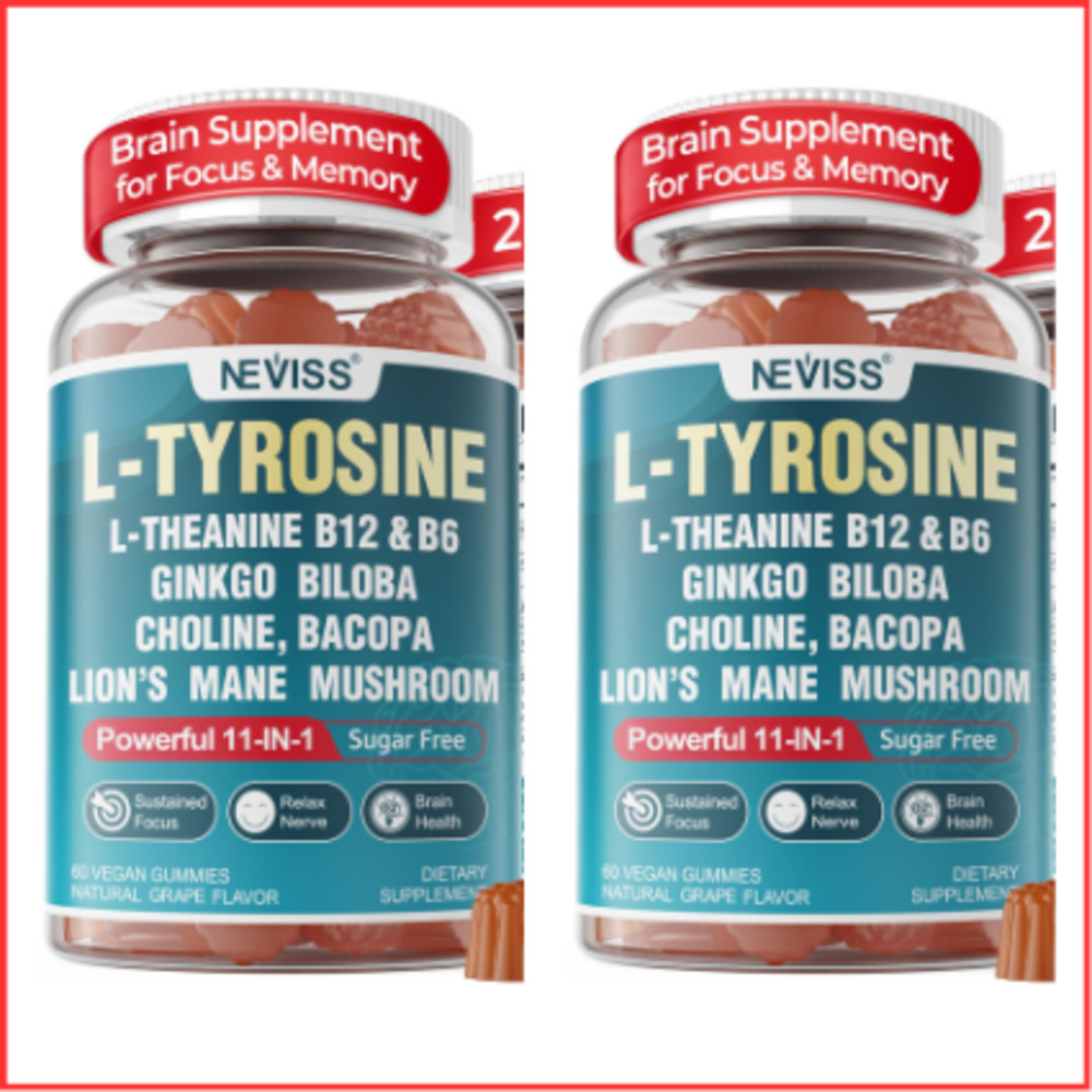 L-TYROSINE Focus Gummies L-Theanine Vitamin B12 B6 Mental 60ct 2 Pack NEVISS