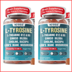 L-TYROSINE Focus Gummies L-Theanine Vitamin B12 B6 Mental 60ct 2 Pack NEVISS