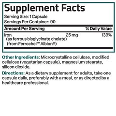 Bronson Iron Bisglycinate 25mg Supports Energy Non-Constipating 90 Veg Capsules