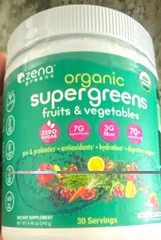Zena Greens Organic Super Greens Powder Digestive Support 30 Servings 8.46oz
