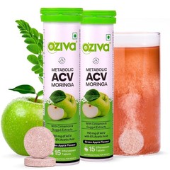 OZiva ACV Moringa Effervescent Tablets Pack of 2 Green Apple 30 Tablets
