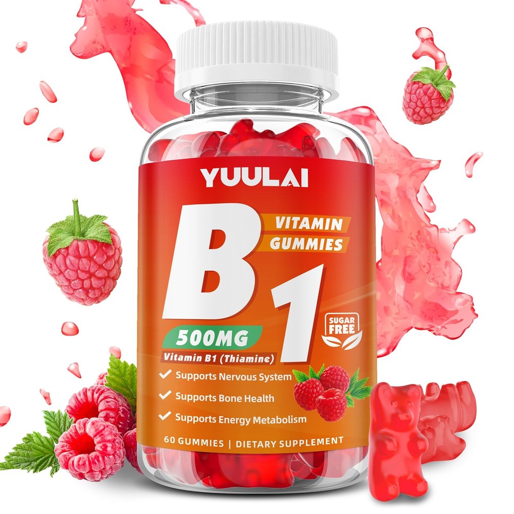 YUULAI Vitamin B1 Gummies 500mg for Adults & Kids, 60 Count (Pack of 1)
