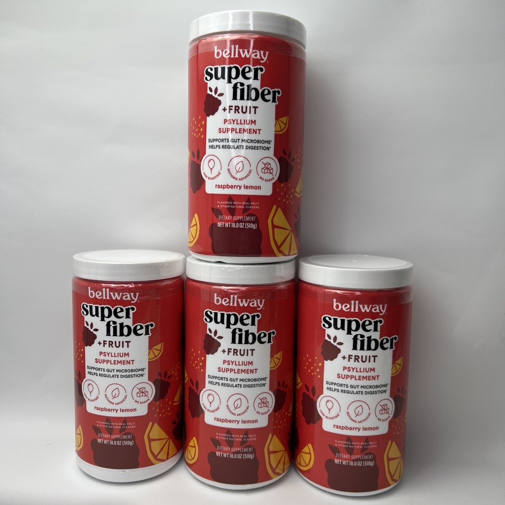 4 Pack Bellway Super Fiber Powder + Fruit, Raspberry Lemon 8.3 oz BB 9/3/2026 +