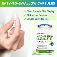 High Absorption Magnesium Glycinate 500mg per Capsule 240 Capsules Sleep Support