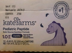 Kate Farms Pediatric Peptide 1.0 cal/ml Vanilla 8.45 Oz *12 Bottle* Exp 1/2027
