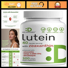 Lutein Zeaxanthin Supplements 40mg, 300 Softgels, Astaxanthin Omega-3 Non-GMO