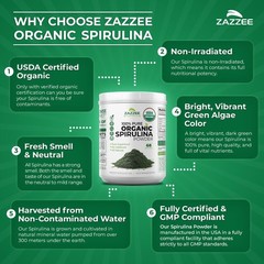 Zazzeze USDA Organic Spirulina Powder, 8 Ounces, 68 Servings, 100% Pure, Kosher