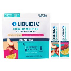 Liquid I.V. Sugar Free Variety Pack 30 Sticks White Peach Raspberry Lemonade