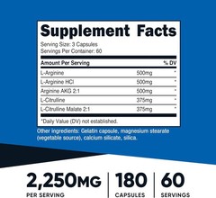 Nitric Oxide Booster 2250mg, 180 Capsules – 750mg Per Casule, 60 Servings