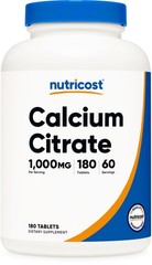 Nutricost Calcium Citrate (1,000mg) 180 Tablets – Vegan, GMO-Free, Gluten-Free