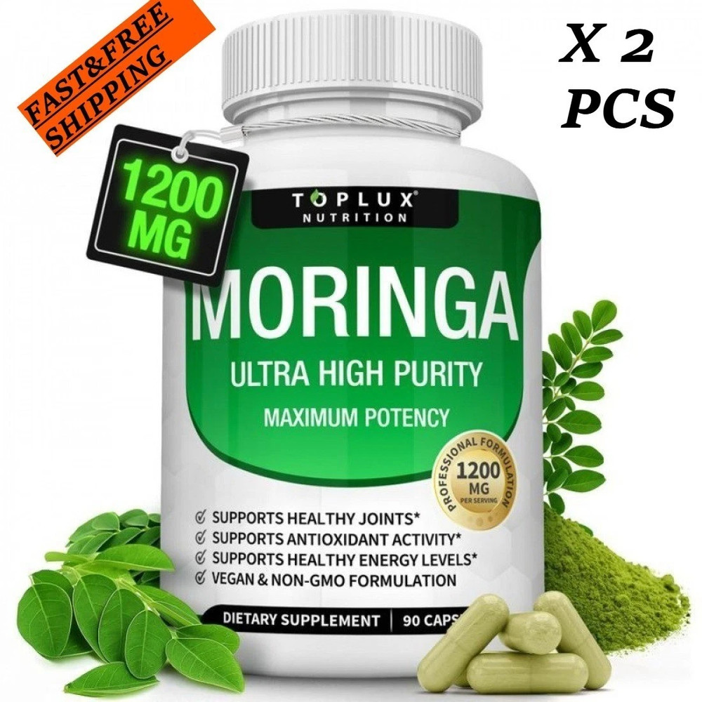 2 BOTTLES–TOPLUX Moringa Capsules 1200mg Pure Moringa Powder Immune Gut health
