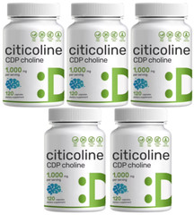 Citicoline CDP Choline 1000mg 5X120 Caps supports Brain Cognitive Function