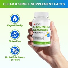 Magnesium Glycinate 500mg per Capsule 240 Capsules High Absorption