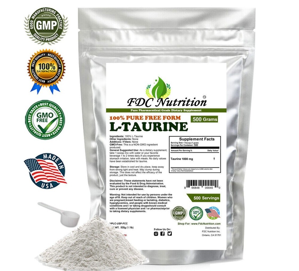 100% PURE L-TAURINE FREE-FORM AMINO ACID POWDER USP GRADE 500 Servings