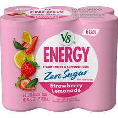 V8 Energy Zero Sugar Strawberry Lemonade, Gluten Free, 8 fl. oz. Can 6 Pack