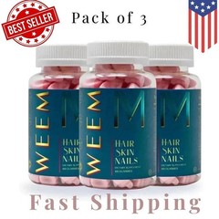 3 Packs WEEM Hair Skin and Nails Gummies, Vegan biotin Vitamins, Healthy Hair