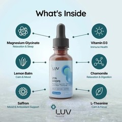 LUV Health Zen Drops Calm Relaxation Support w Magnesium Glycinate 3 Pack USA.