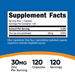 Nutricost Zinc Picolinate 30mg, 120 Vegetarian Capsules- Gluten Free and Non-GMO