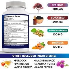 NEW AGE Sea Moss Black Seed Oil Ashwagandha 60 Count (Pack of 1), Silica