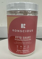 Konscious Keto Shake Strawberry Ketogenic Weight Loss MCT Whey Avacado 17.4 oz