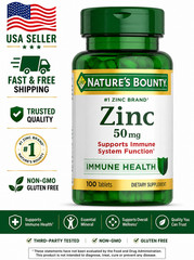 Nature’s Bounty Zinc 50mg 100 Tablets Immune Health Supplement Non GMO Adults