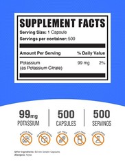 BulkSupplements Potassium Citrate 500 Capsules – 99mg Per Serving