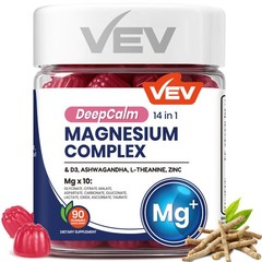 VEV Deep Calm Magnesium Complex 14-in-1 Gummies 90 Count (Pack of 1), Purple