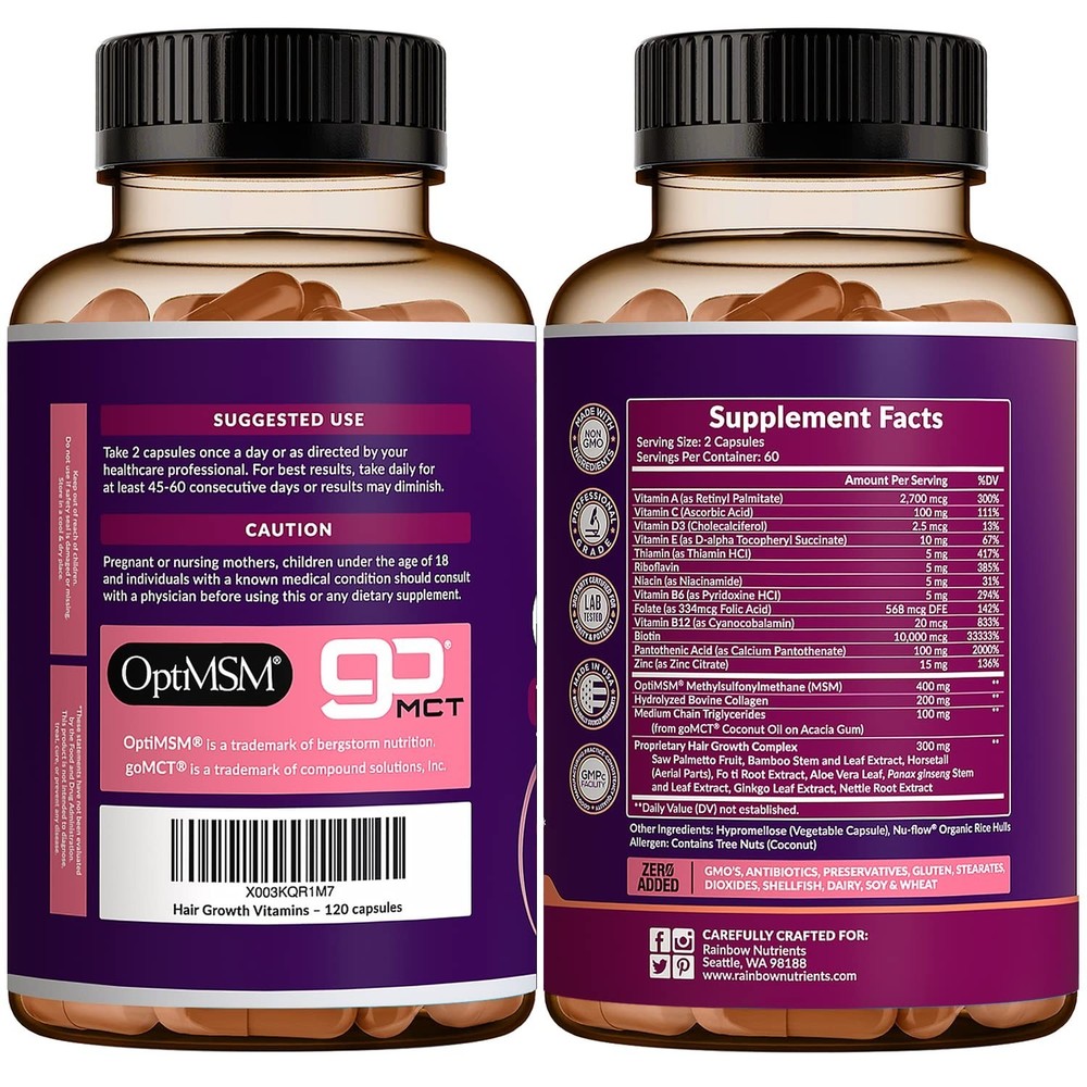 Hair Growth Vitamins for Women | Biotin 10000mcg Collagen Patented