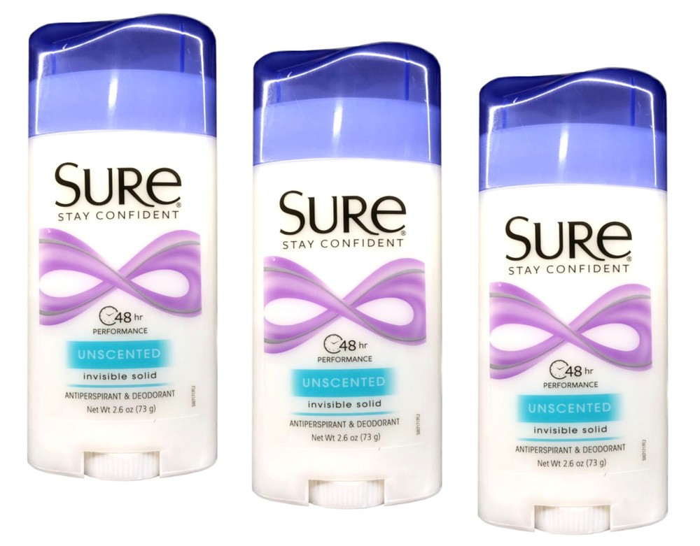 Sure Deodorant 2.6oz Invisible Solid Unscented (Pack of 2.6 Ounce 3)