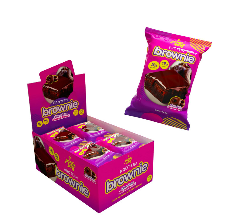 Prime Bites Protein Brownie Glazed Chocolate Donut 12Ct 19g Protein