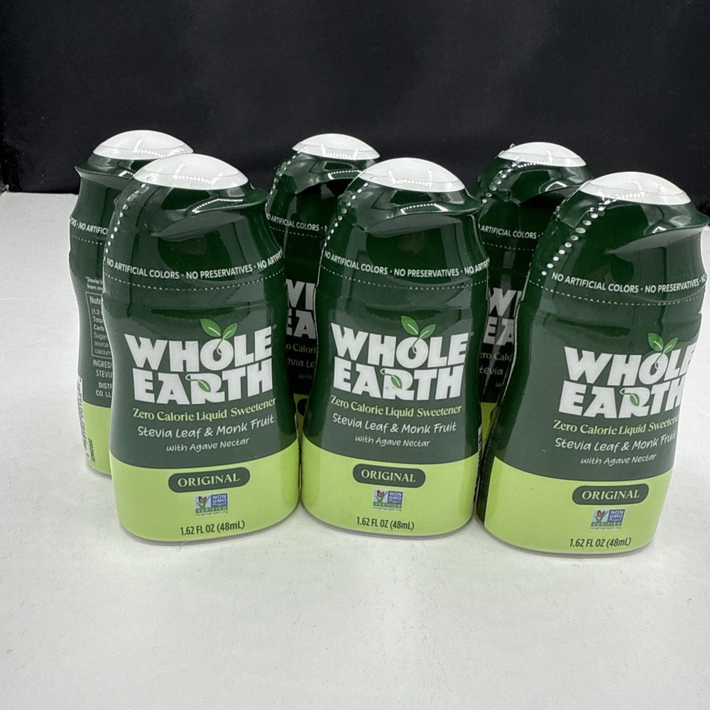 (FRESH 2027) Whole Earth Stevia & Monk Fruit Liquid Sweetener, 1.62 Fl Oz Pk 6