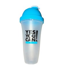 YES YOU CAN! Plastic Shaker Bottle Blue Clear with Mixing Ball Screw-on Lid