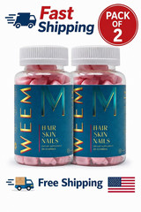 Pack 2, WEEM Hair Skin and Nails Gummies Supports Healthy Hair 60ct Fast shippin