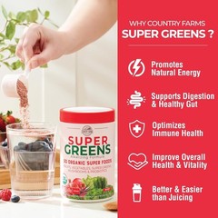 Healthy Berry Flavor Super Greens Drink Mix: 50 Organic Foods for Daily Wellness