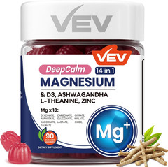 VEV Magnesium Citrate and Glycinate Gummies for Adults 14 in 1 Magnesium and d3,