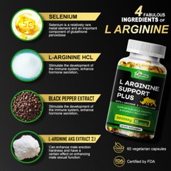 L-Arginine 60 Nitric Oxide,Testosterone Booster,Energy Support Capsules 3000 mg