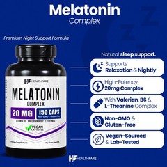 Healthfare Melatonin 20mg 150 Tabs With L-Theanine, Valerian Root & Vitamin B6