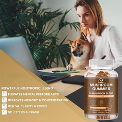 Vegan Mushroom Gummies, Lions Mane Ashwagandha Shiit for Focus & Immunity