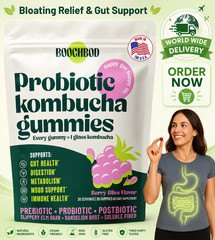 BoochBod Kombucha Gummies – Probiotics, Fiber, Slippery Elm, MCT Oil for Bloatin