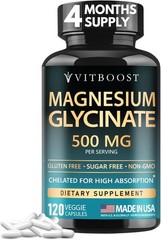 VITBOOST Magnesium Glycinate 500mg – High Absorption 120 Count (Pack of 1)