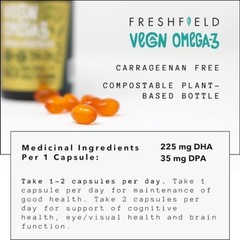 Freshfield Vegan Omega 3 DHA: Algae Oil, Carrageenan Free, Sustainably Sourced
