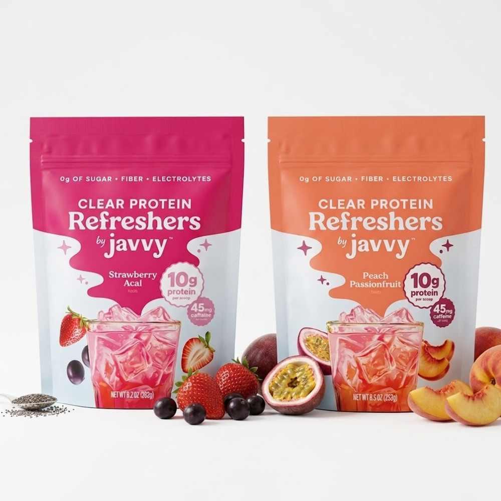 Javvy Strawberry Acai & Passionfruit Peach Clear Protein Refresher 2 Pack