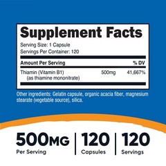 Nutricost Vitamin B1 (Thiamin) 500mg, 120 Capsules – Gluten Free & Non-GMO